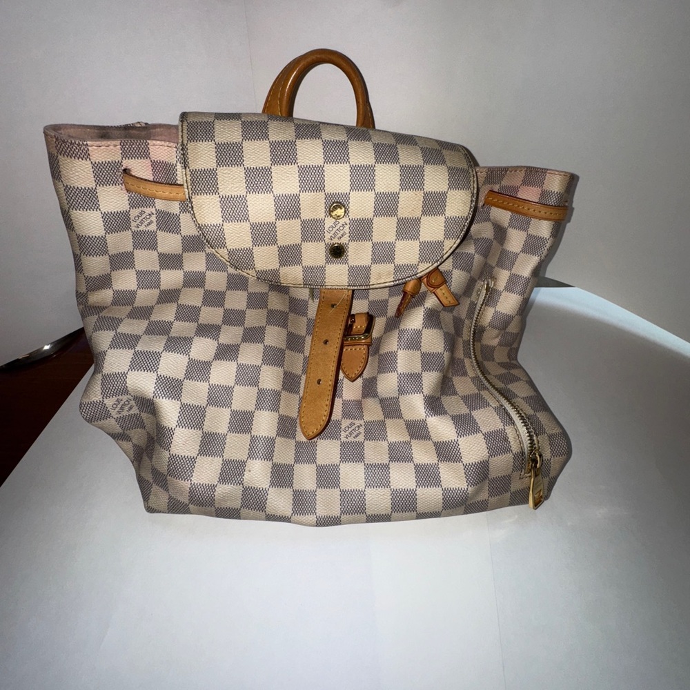 Louis Vuitton Checkered Backpack with Tan Accents